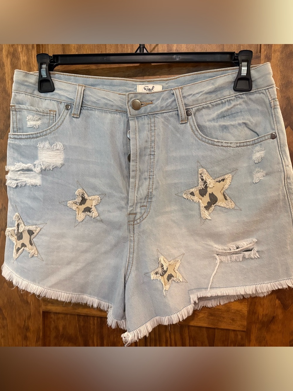 easel Light Blue Star Patch Denim Shorts